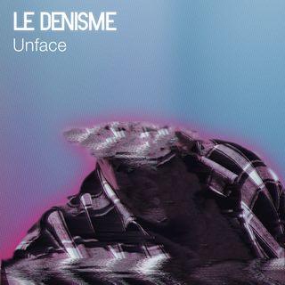 Sur un fond moiré bleu clair désaturé, le buste d'une personne portant une chemise à carreaux. Sa tête ainsi que le bas de son buste sont effacés par des glissements de pixels glitchés. En haut à gauche de la pochette, on peut lire le nom de l'artiste LE DENISME et en sous-titre le nom du single, Unface.
