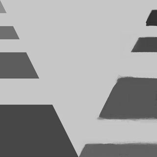 Un fond gris uni sur lequel apparaissent des bandes de diverses formes et tonalités de gris alignées de manière à former un V en négatif au centre de la pochette.